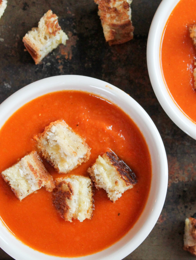 paleo tomato soup &  gf grilled cheese croutons